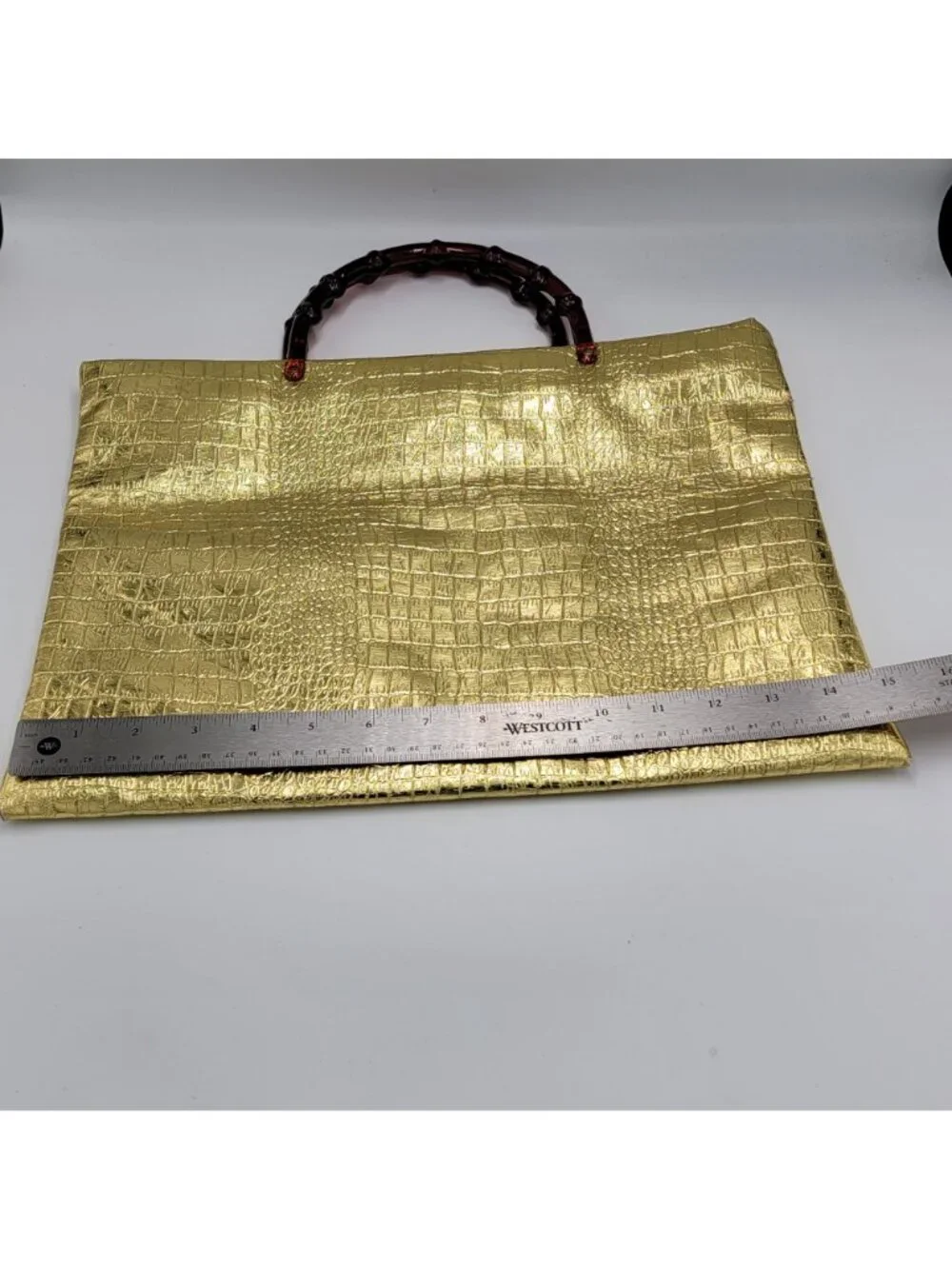 Vintage 80s 90s Mob Wife Gold Crocodile Handbag/Tote with Lucite Handles